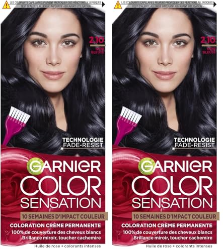 Garnier Color Sensation Coloration - Noir Bleuté 2.10 - Coloration Crème Permanente - Tous Types de Cheveux - Couleur jusqu'à 10 Semaines & Couvre les Cheveux Blancs 100%