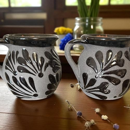 Set de 2 tazas Mexicanas de barro negro estilo Talavera 12 oz miniatura 4