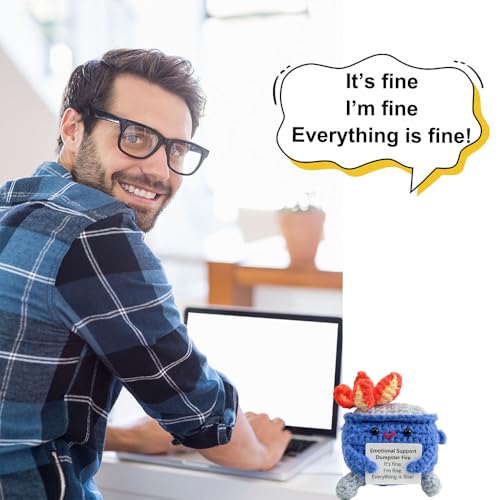 Image of Emotional Support Crochet Dumpster Fire with Positive Card Cute Room Decor Knitted Toys Funny Crochet Support Buddies Gifts for Friends (Dark Blue)