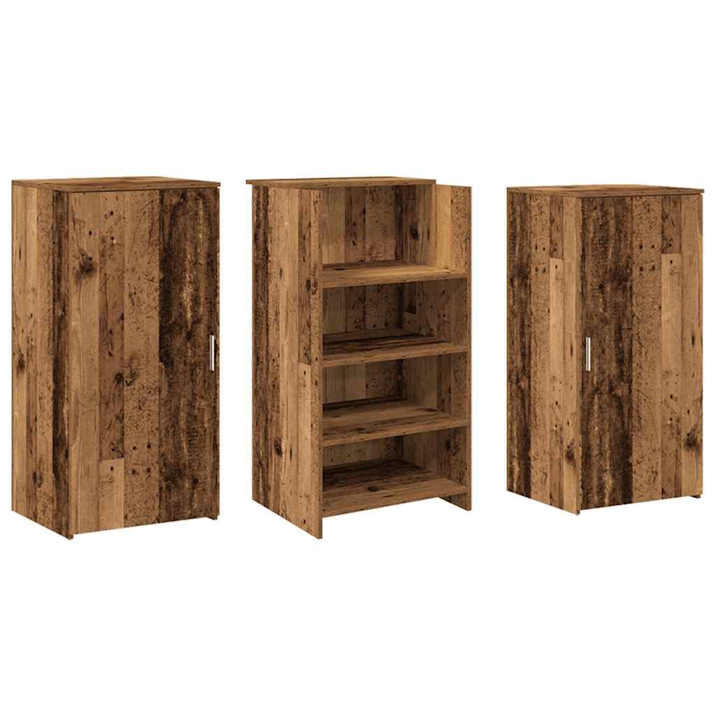 Banco reception effetto legno vecchio, 155 x 50 x 103,5 cm, materiale in legno, robusto bancone per ufficio, hotel, salone, scrivania versatile con spazio di archiviazione
