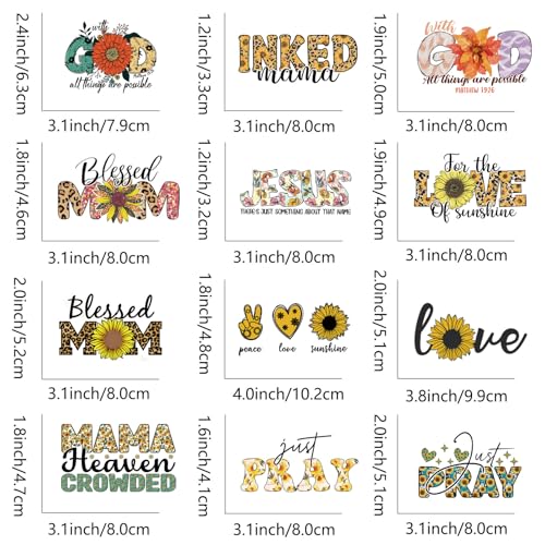 12Pcs Blessed Mom Iron On Decals for Clothing DIY Heat Transfer Vinyl Stickers for T-Shirt Jean Pillow Cover Craft Appliques Decor — view 2