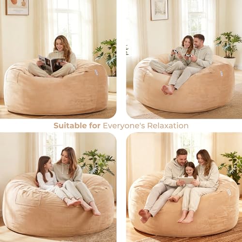 Image of HABUTWAY Bean Bag Chair: Giant 6' Memory Foam Furniture Bean Bag Chair with Microfiber Cover - 6Ft,Khaki