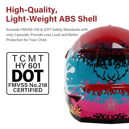 Image of XFMT Youth Dirt Bike Helmet DOT Kids Full Face Helmet for Motocross ATV Off-Road Street Bike Four Wheeler with Goggles & Gloves, Spray Graffiti X-Large