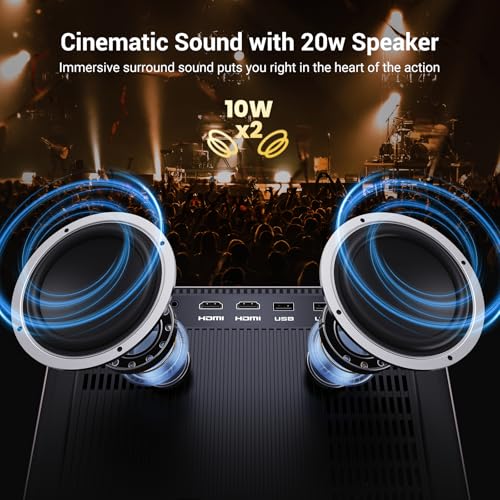 Image of 2000 ANSI Lumens Built-in Streaming App Full HD Smart Projector, HAPPRUN Native 1080P Movie Projector with Auto Focus, WiFi and Bluetooth, 300'' Large screen, Suitable for Home, Outdoor and Indoor | 4K Decoding Smart Movie Projector | WiFi and Bluetooth, Auto Focus & Keystone, Outdoor and Indoor