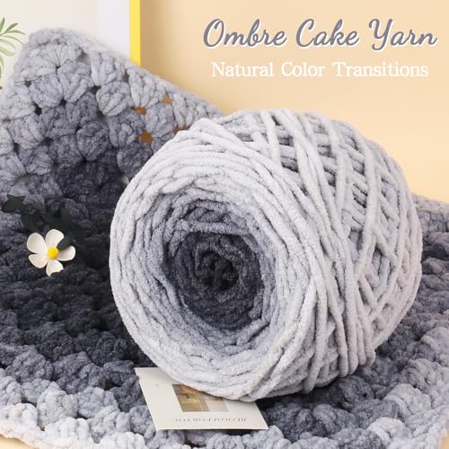 Image of Katech Ombre Cnenille Yarn for Crocheting-2 Pcs of 285g /10oz-6 Super Bulky