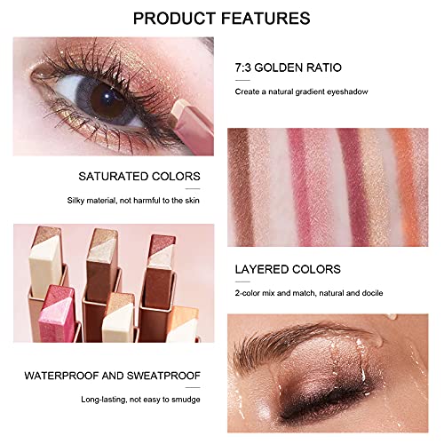 Lokfar 12 Colors Glitter Eye-Shadow Stick Set, Two-Tone Shimmer Gradient Eyeshadow Stick Double Colors Eyeshadow Stick Waterproof Glitter Eye Stick Eyeshadow Pen For Women Eye Makeup (6 Pcs) #TOP4