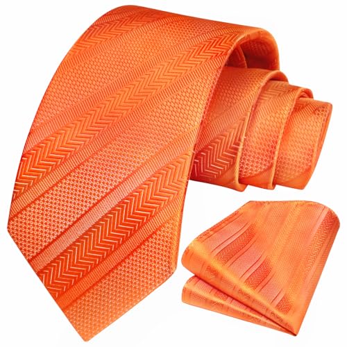 Image of HISDERN Stripe Tie Mens Ties with Pocket Square Set Classic 3.4'' Silk Formal Necktie Handkerchief for Business Wedding