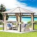Aoxun 10FT x 10FT Gazebo Single Polycarbonate Top, Outdoor Polycarbonate Frame Permanent Gazebo with Curtains and Netting, for Patios, Parties, Backyards, Gardens and Lawns…
