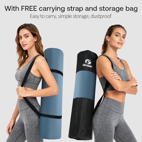 Gruper Thick Yoga Mat Non Slip, Large Size 72" L x 32" W x 0.6" TH, Premium Exercise & Fitness Mat with Carrying Strap and Bag, Workout Mats for Home (Grey Blue, 15MM) by Gruper - Used condition - Image 5