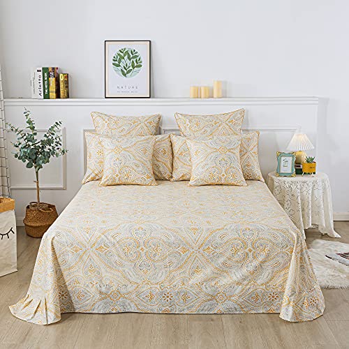 Fadfay Luxury Sheets Set King Classical Damask Paisley Bedding Luxurious Gold Classy Paisley Bed Sheet Set Breathable 100% Cotton Ultra Soft Hypoallergenic Deep Pocket Fitted Sheet 4Pcs, King Size #TOP13