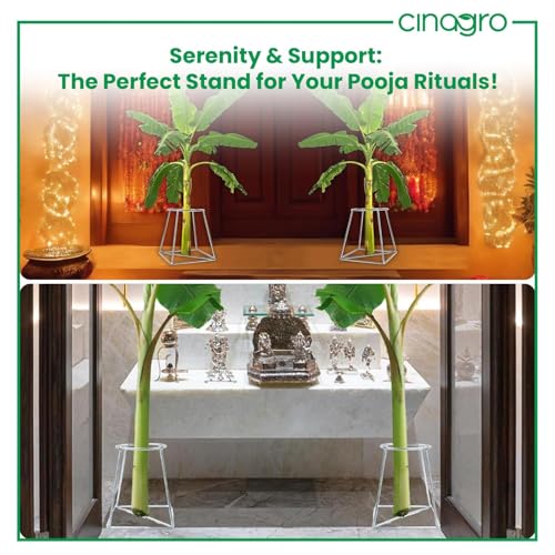Image of CINAGRO Sliver Banana Plant Stand - 2 Pairs (Left & Right) for Pooja & Mandir Decor, Rust-Resistant Durable Metal Stand for Banana Stems, Leaf Holder for Temple, Home Festival Decoration Use