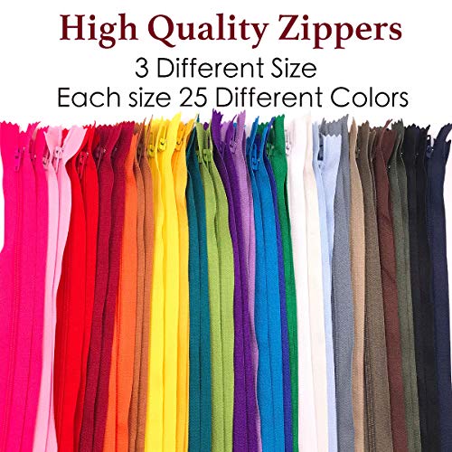 75Pcs 20 Inch 14 Inch And 9 Inch Mixed Size Nylon Coil Zipper Bulk With Zipper Presser Foot For Sewing Craft(25 Color Zippers) #TOP1