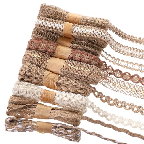 9 Rollen Vintage Bastelband, Natur Juteband Spitzenband Geschenkband Boho Juteband mit Spitze Geschenkbänder Sackleinenband für DIY Geschenke Verpackung Jahrestag Hochzeit Party Basteln Deko