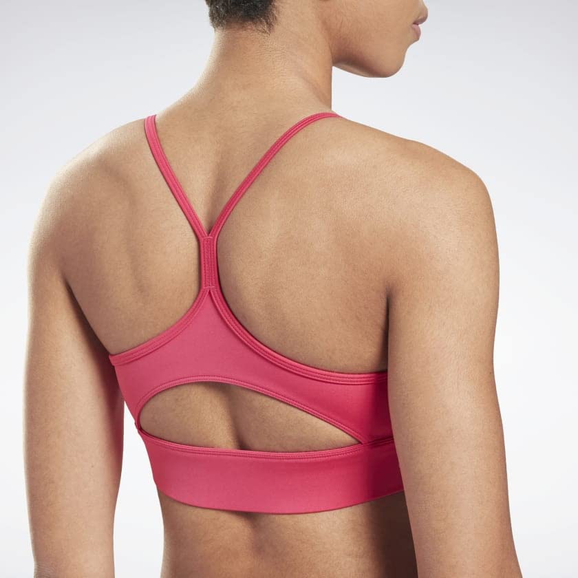 Image of Reebok Women's Satin 91% PES /9% El-Interlock-Hydrophilic Finish /Print-Digital Sublimation-Disperse Classic Workout Sports Bra