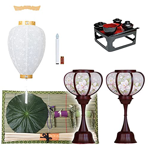 京仏壇はやし 盆提灯 お盆用品 【 初盆セット・新盆セット 霊前灯 ほのか LEDコードレス + 白紋天 お仏膳付き 】 初盆・新盆 お盆飾りセット 【京仏壇はやしクロスセット】