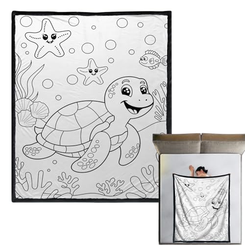 Manta para colorear – Colcha de animales marinos de bricolaje, manta suave lavable de 59 x 50 pulgadas con diseño creativo, accesorio para el hogar para adultos, niños, adolescentes, mujeres, sofá