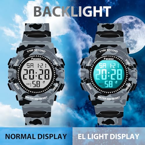 Image of Kids Watch Digital for Boys-Waterproof Kids Sports Watch with Light, Alarm&Snooze,Stopwatch Military Design Silicone Band Gift for Birthdays,Christmas Outdoor Activities(8+ Years)