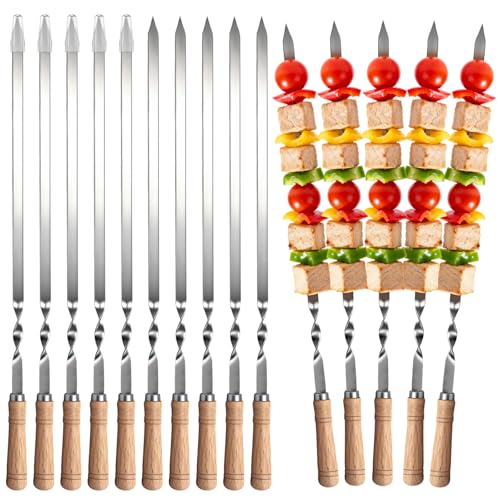 Idong 15 PCS Stainless Steel Kabob Skewers with Nonslip Wooden