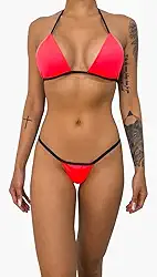 Biquíni Micro Fio Preto Marquinha Do Bronze Do Esparadrapo (Rosa Neon)