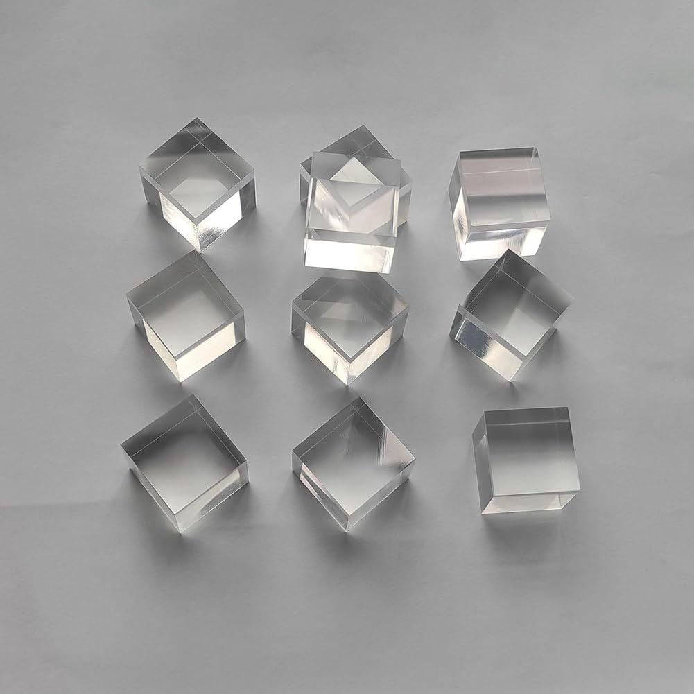 10 Stück quadratische Acrylblöcke, transparent, 2,5 x 2,5 x 2,5 cm – die Seiten sind poliert, quadratischer Schaft aus Kunststoff und einfach zu installieren