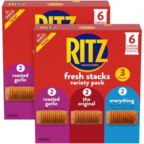 RITZ Fresh Stacks Original, Everything, and Garlic Butter Crackers Variety Pack, Travel Snacks, 8.85 oz (6 Multi Snack Packs) (Pack of 2) - image 1
