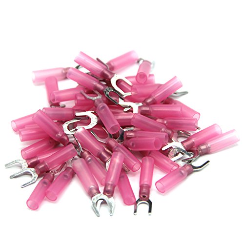 Wiwaplex 50pcs 22-16 A.W.G #10 Fork Spade Nylon Heat Shrink Waterproof Quick Disconnect Electrical Insulated Crimp Terminals Connectors