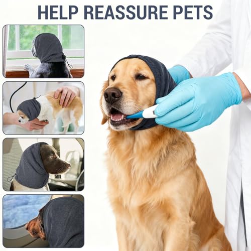 Ohrenschützer für Hunde,Gehörschützer Lärmschutz Hunde Ohrenschutz,Beruhigender Hundehoodie für Hals- und Ohrenwärmer,für Angstlinderung,Winter,Fellpflege,Feuerwerk,AutofahrtenGrau, S-10,6'-15,7'
