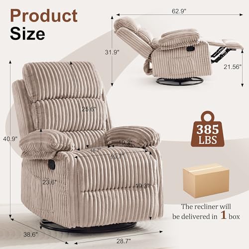 Image of Korser Rocking Recliner Chair, Nursery Rocker Chair for Adults, Small Recliners for Small Spaces, Swivel Rocker Recliner with Cushion, Upholstered Rocking Chairs for Living Room, RV, Corduroy