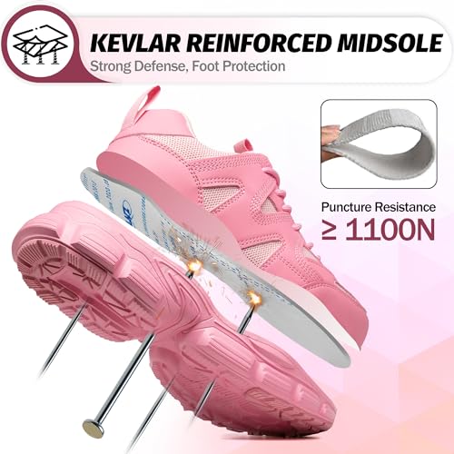 Image of Breathable Steel Toe Sneakers for Women Lightweight Puncture Proof Work Shoes Non Slip Safety Tennis Shoes Comfortable for Construction Industrial Warehouse
