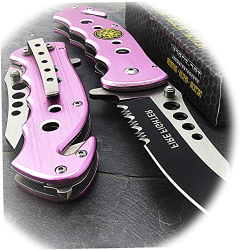 New Spring-Assist Folding Pocket ProTactical Limited Edition Elite Knife Pink Serrated Firefighter Women Girl Rescue