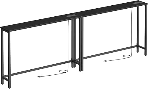 Miniatura 10 de HOOBRO Mesa consola estrecha de 47.2 pulgadas con toma de corriente, mesa detrás del sofá de 5.9 pulgadas con estación de carga, mesa auxiliar larga