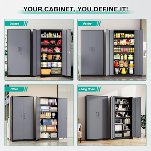 Image of SISESOL Wide & Deep Metal Storage Cabinet with 5 Adjustable Shelf,72 inch Tall Garage Storage Cabinet with Lock,Metal Cabinets with Locking Doors,Lockable Steel Cabinets for Home,Office,Garage Locker