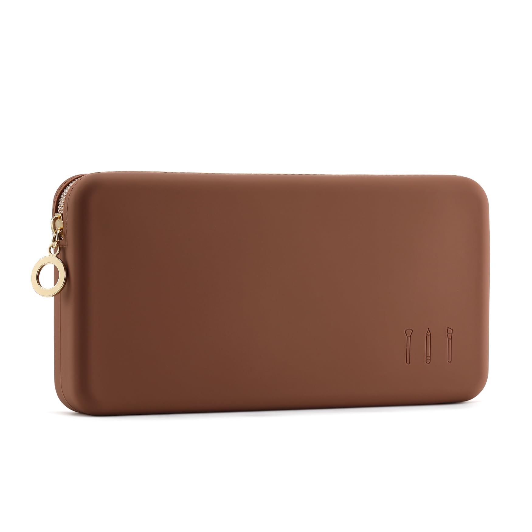 FVION Zipper Makeup Brushes Bag For Travel, Large Silicone Makeup Brush Holder, Make Up Brushes Pouch Case for Makeup Tools - Brown