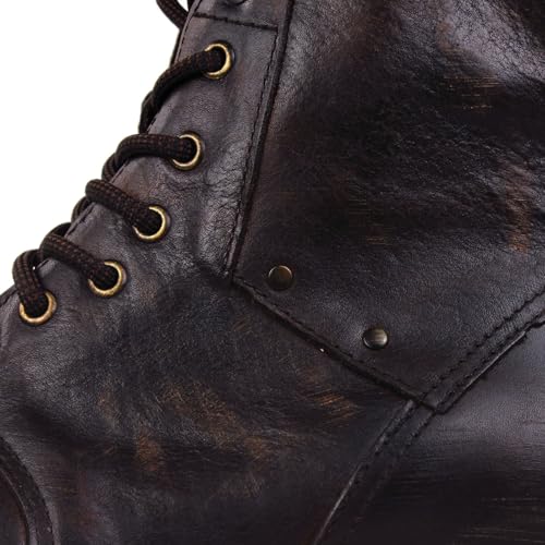 Image of OSSTONE Vintage Brown Moto Boots for Men Fashion lace-up Leather Retro Chukka Boots Casual Shoes OS-6015-6-Vintage-US-R