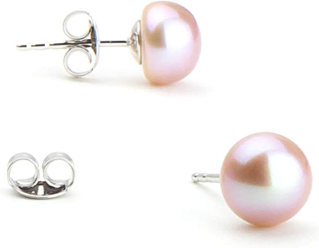 HinsonGayle Handpicked 7.5-8mm Button Shaped Freshwater Cultured Pearl Stud Earrings Sterling Silver
