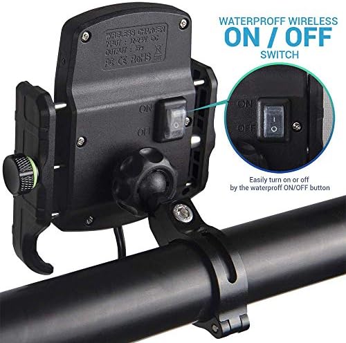 ORCAS TECHNOLOGY Motorbike Phone Holder Wireless Charger - Motorcycle Mount Clamp for Handlebar or Mirror, ebike, Scooter Compatible up to 7 inches phones with Qi Wireless Charging