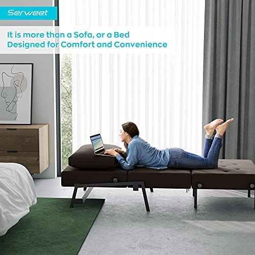Serweet Sofa Bed, 2 In 1 Multifunction Convertible Sofa Chair, Breathable Linen Fabric & Sturdy Metal Frame Futon Sleeper Bed For Living Room, Office, Dorm, Apartment, Easy Assembly (Dark Brown) #TOP4