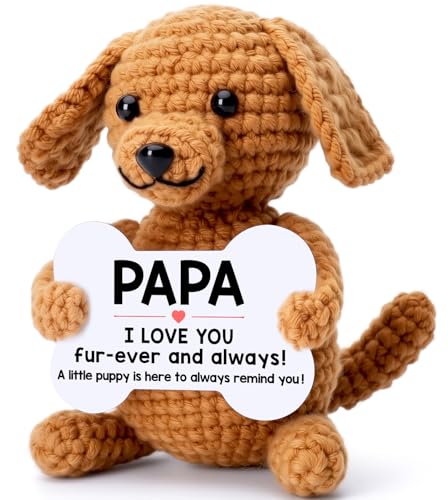 Funny Dog Fathers Day Papa Gifts from Grandkids Fathers Day Birthday Gifts for Papa from Granddaughter Grandson Papaw Pawpaw Pappy Papi Presents Cool Things Cute Stuff Small Happy Crochet Dog