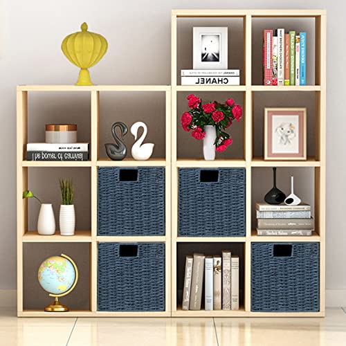 Vagusicc Wicker Storage Basket, Set of 2 Hand-Woven Storage Baskets for Shelves with Handles, Foldable Cube Storage Baskets Bins 11 Inch Large Wicker Baskets for Pantry Decor, Blue(11''x11''x11'') by Vagusicc - Image 7