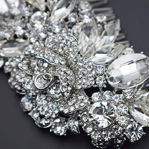 Bride Side Hair Piece Clip For Women Silver Rhinestone Wedding Hair Comb Clips (White) #TOP3