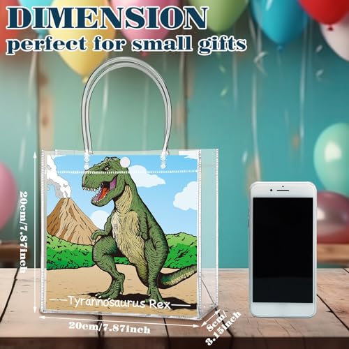 Image of Teenyyou 24 Pcs Dinosaur Clear Gift Bags with Handles Cute Dinosaur Party Favor Candy Snack Treat Bags for Birthday Baby Shower Dino Theme Party Supplies