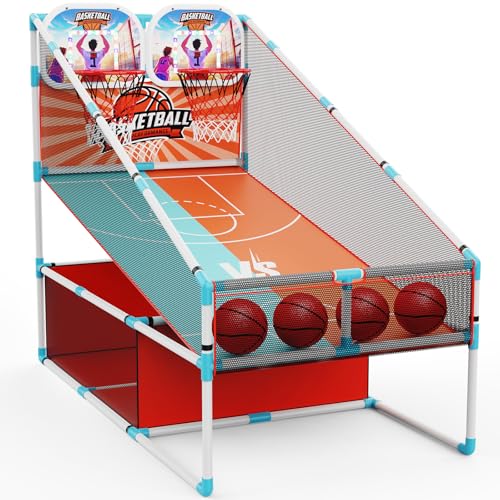 2-Player Arcade Basketball Game Set,Upgraded Indoor Hoop with LED Light Electronic Scoreboard 4 Balls,Carnival Games Sports Toys Kids 3-10 for Home Party Backyard Outdoor Boys Girls Toddlers Gifts