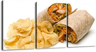 Buffalo chicken wrap and chips 3 Piece Canvas Wall Art for Living Room Bedroom Office Framed Prints Pictures Painting Wall Decor Artwork for Walls Set of 3