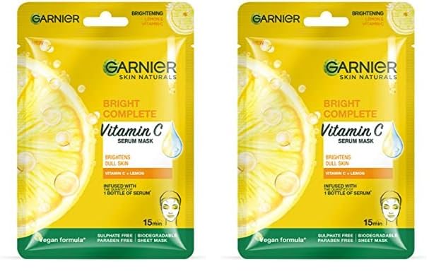 Image of Garnier Skin Naturals, Face Mask, Hydrating, Brightening & Anti-Dark Spots, Bright Complete, 1 pc, 28g (Pack of 2)