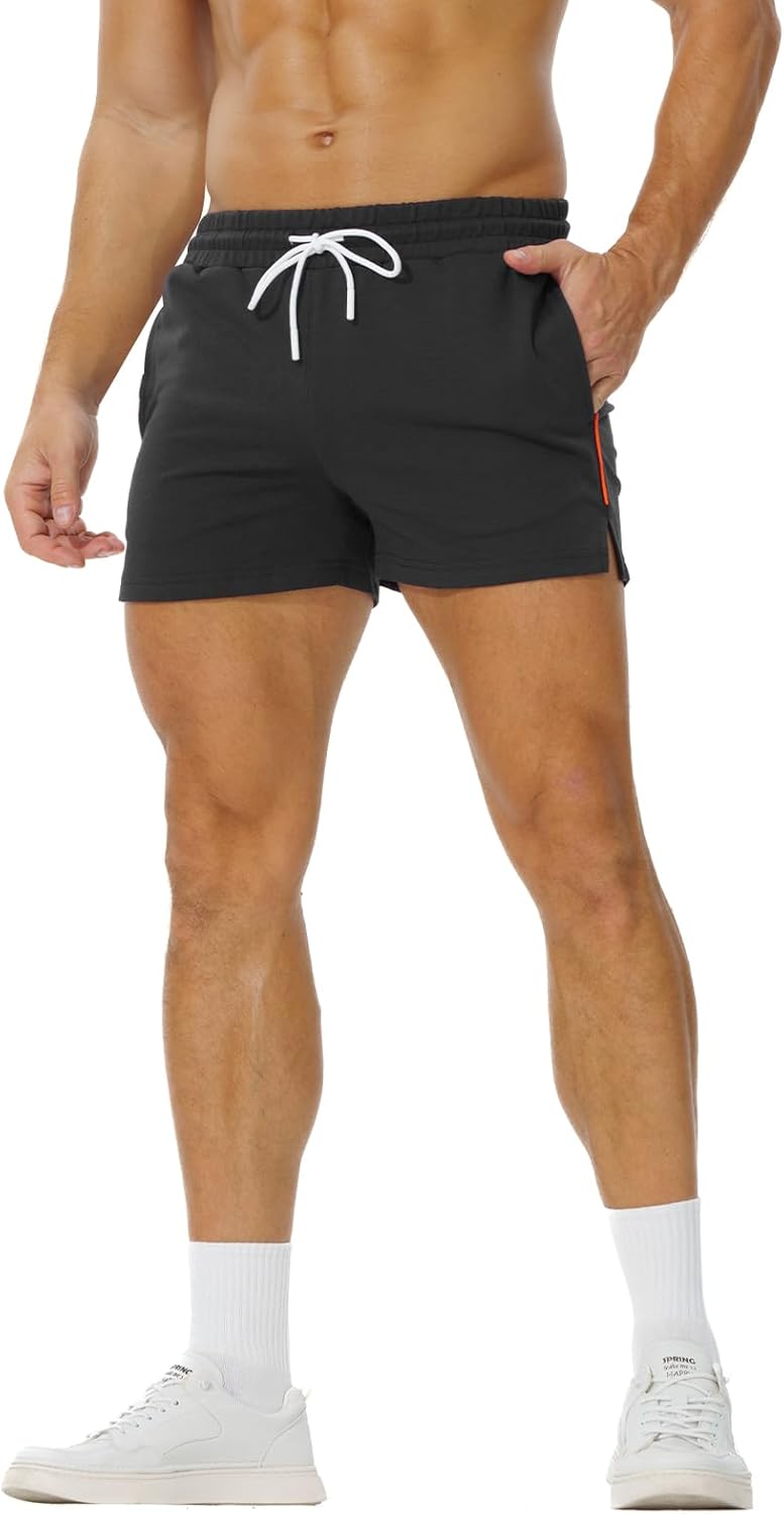 Mens Athletic Sweat Shorts 3 Inch Cotton Soft Casual with Pockets Gym Workout Running Short