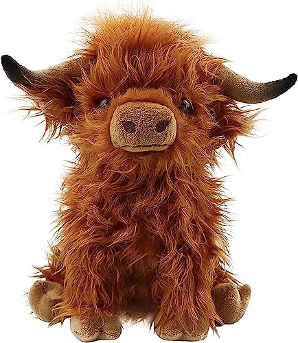 XCGNTU Scottish Highland Cow Plush Toys 11inch Soft and Cuddly Plush Stuffed Animals Suitable for Farm Home Decor,Gift for Kids (Brown)