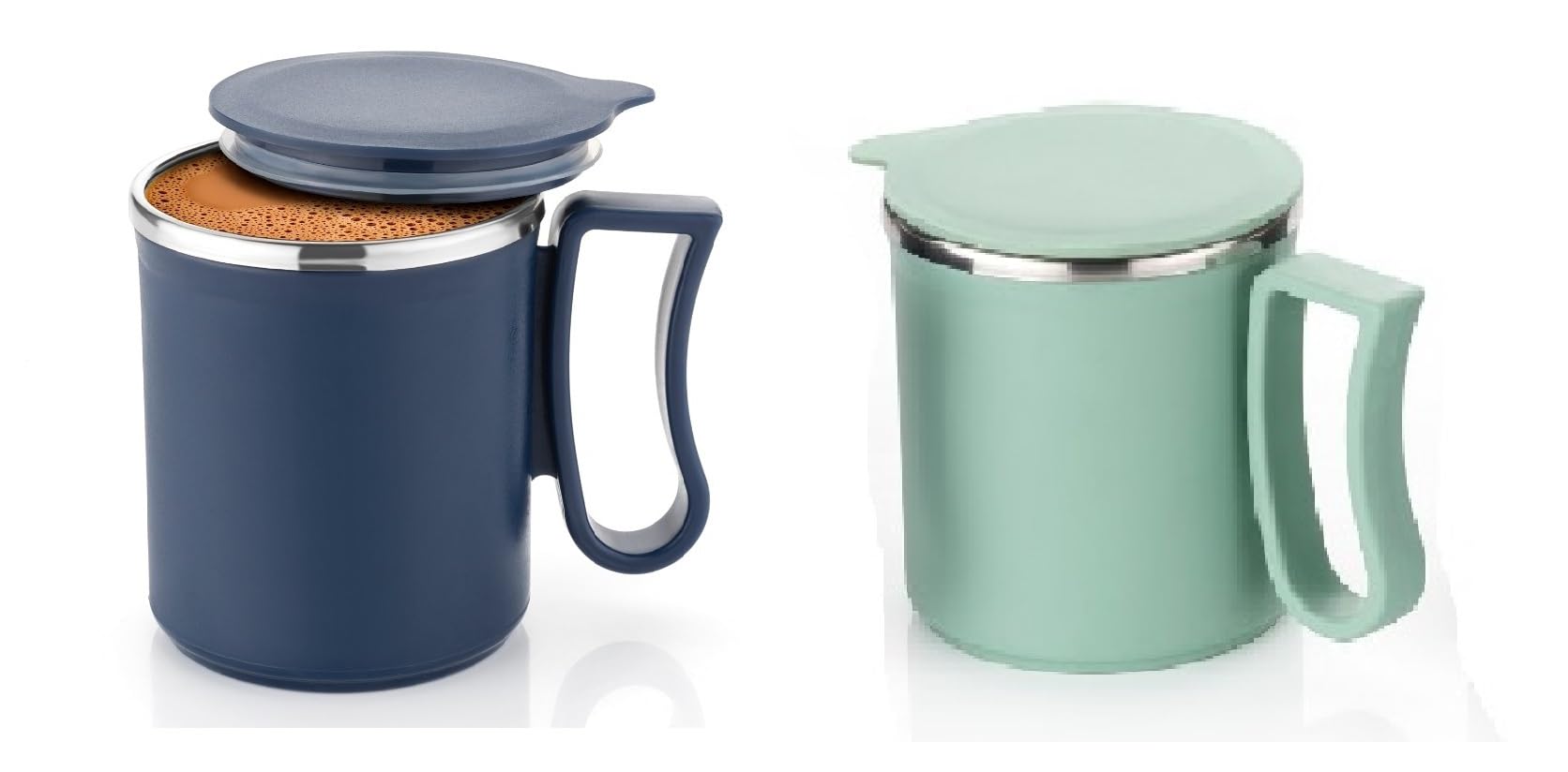 LEAWALL Coffee Mug with Lid Insulated Stainless Steel for Tea Milk Mug Inner Stylist Double Wall Cup for Home Office Restaurant Use Gift Pack of (1 Pc Navy Blue & 1 Pc Pista)