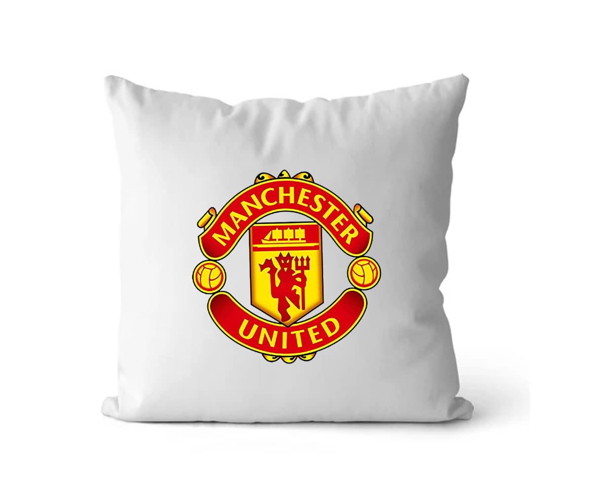 Charming Creations Cushion Cover with Filler | Man United Printed | Polysatin | 12x12 Inches | Comfortable Cushions | Decorative Pillows | Unique Quirky Gift.(Pack of 1)