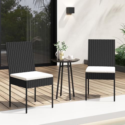 HAPPYGRILL Patio Rattan Dining Chairs Set of 2, Outdoor Armless Wicker Chairs with Cushions, High Backrest, Sturdy Metal Frame, Outside Dining Chairs for Porch Deck Yard Garden