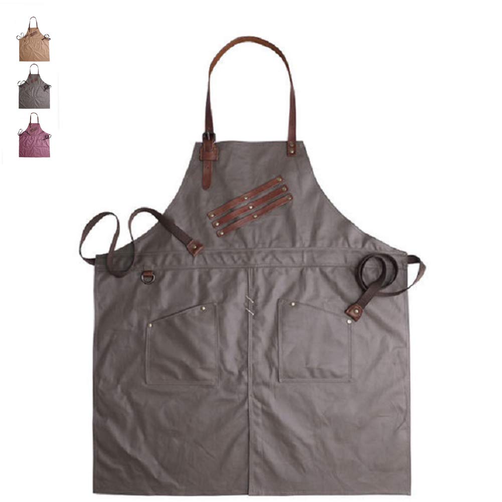 Durable Canvas Work Apron, Multifunction Tool Aprons with Pockets, Canvas Apron Work Wear for Barista Bartender Chef Catering Florist Carpenter Tattoo Artist Painter Gardener,Military green